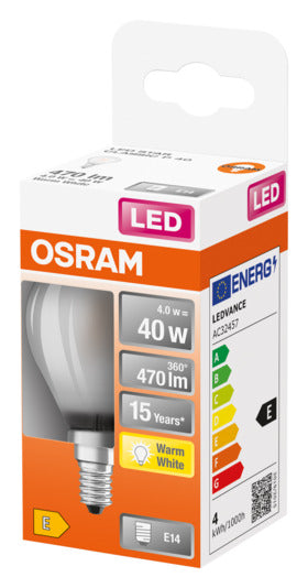 Entdecken Sie die OSRAM LED-Lampe Retrofit Star Classic P E14 4.0W mit 470lm in warmweiß. Ideal für energieeffiziente Beleuchtung und sofortige Lichtqualität.
