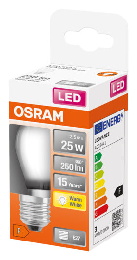 Entdecken Sie die OSRAM LED-Lampe Retrofit Star Classic P E27 2.5W 250lm in warmweiß. Ideal für energiesparende Beleuchtung und sofortige Helligkeit.