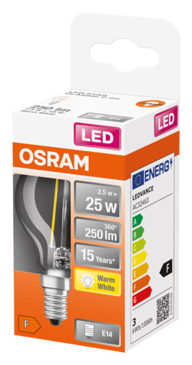 Entdecken Sie die OSRAM LED-Lampe Retrofit Star Classic P E14 2.5W 250lm in warmweiß. Ideal für energieeffiziente Beleuchtung ohne Aufwärmzeit.