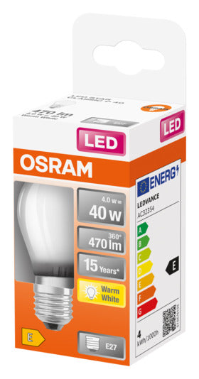 Energieeffiziente OSRAM LED-Lampe E27 4.0W mit 470lm, sofortige Helligkeit, klassisches Design, ideal für Wohnräume und Büros.