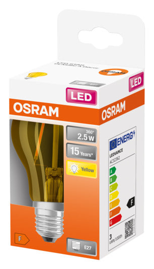 Energieeffiziente OSRAM LED-Lampe Star Classic A Décor E27, 2.5W, 235lm, klare gelbe Lichtfarbe. Ideal für Innen- und Außenanwendungen.
