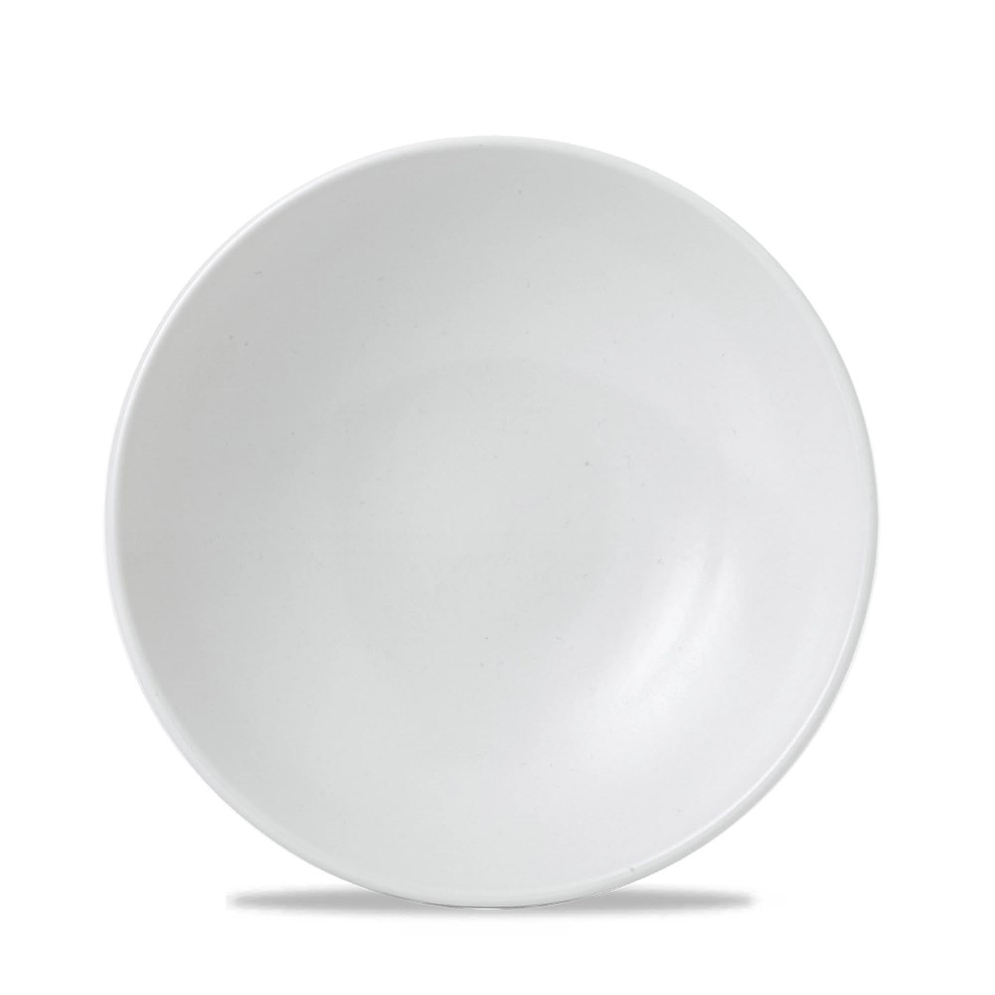 Eleganter Vellum White Coupe Teller von Churchill, 21,7 cm, aus robustem Porzellan. Ideal für Vorspeisen, Salate, Desserts. Spülmaschinenfest.