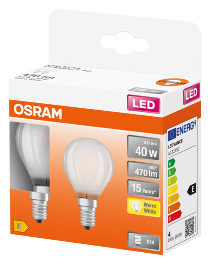 Energieeffiziente OSRAM LED-Lampe E14 4.0W, 470lm, warmweiß. Sofortige Helligkeit, klassisches Design, umweltfreundlich und langlebig.