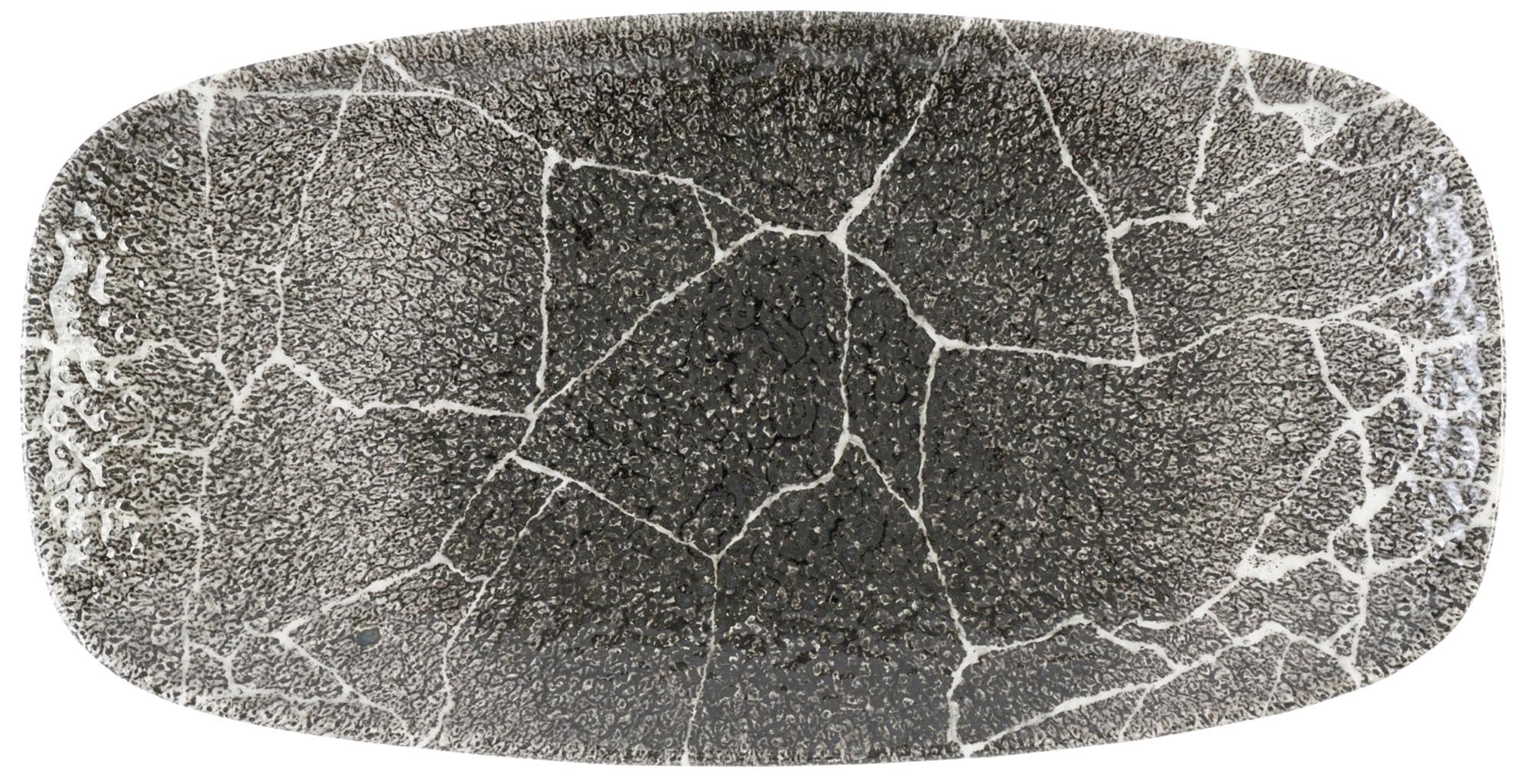 Elegante Porzellanplatte mit Kintsugi-Design, robust, langlebig, ideal für kreative Speisenpräsentation in Restaurants.