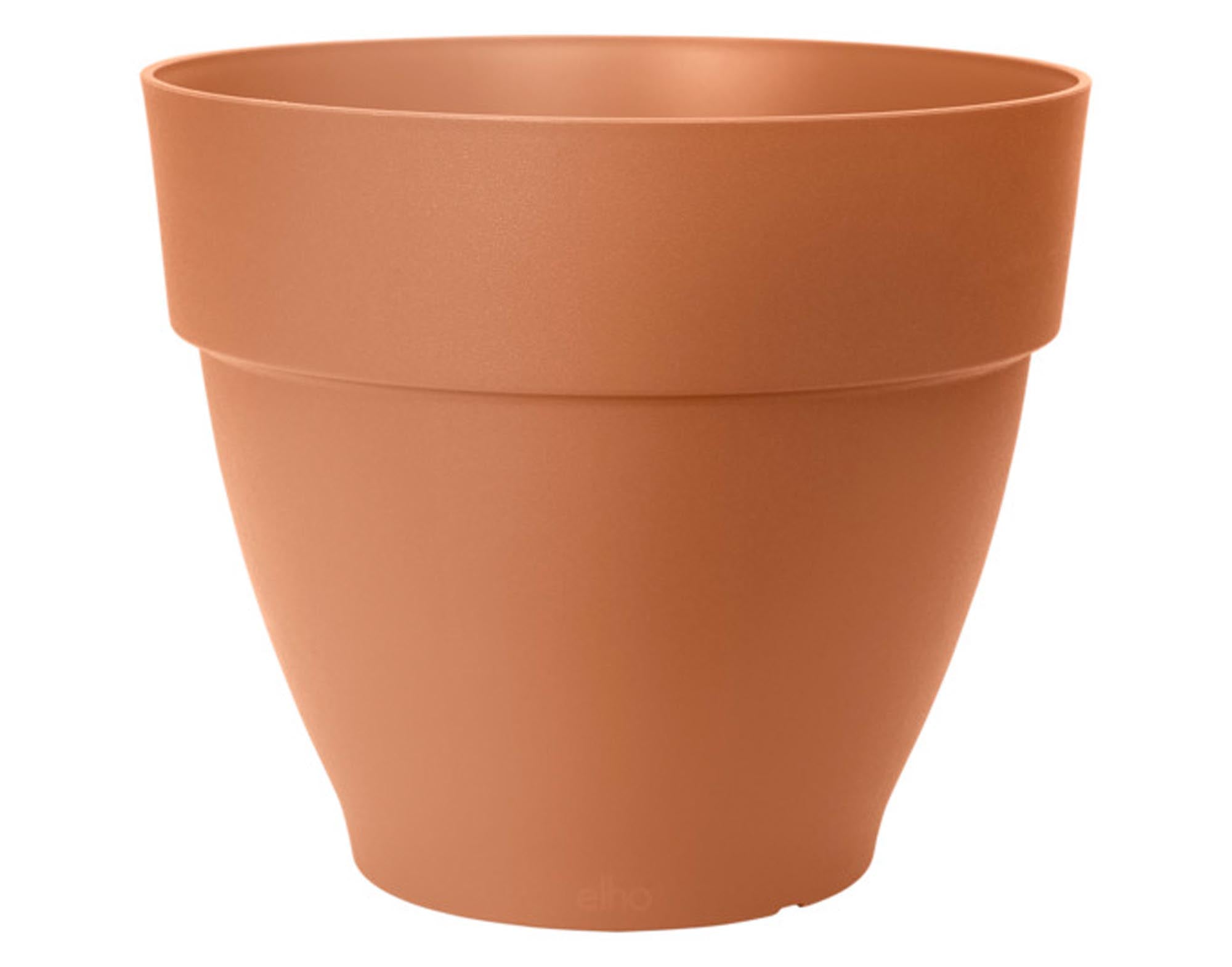 Entdecken Sie das ELHO Pflanzengefäß Vibia Campana rund (ø 25 cm) aus recyceltem Kunststoff. Ideal für drinnen und draußen, UV-beständig, frostfest und mit Wasserspeicher für optimale Bewässerung.