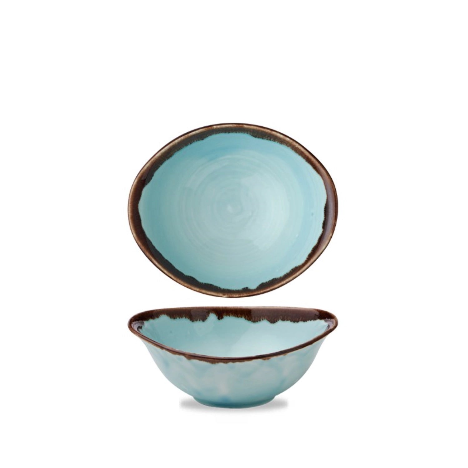 Elegante, tief ovale Schüssel in strahlendem Türkis, Maße 19.9x16.8cm, ideal für ansprechende Präsentationen und festliche Anlässe.