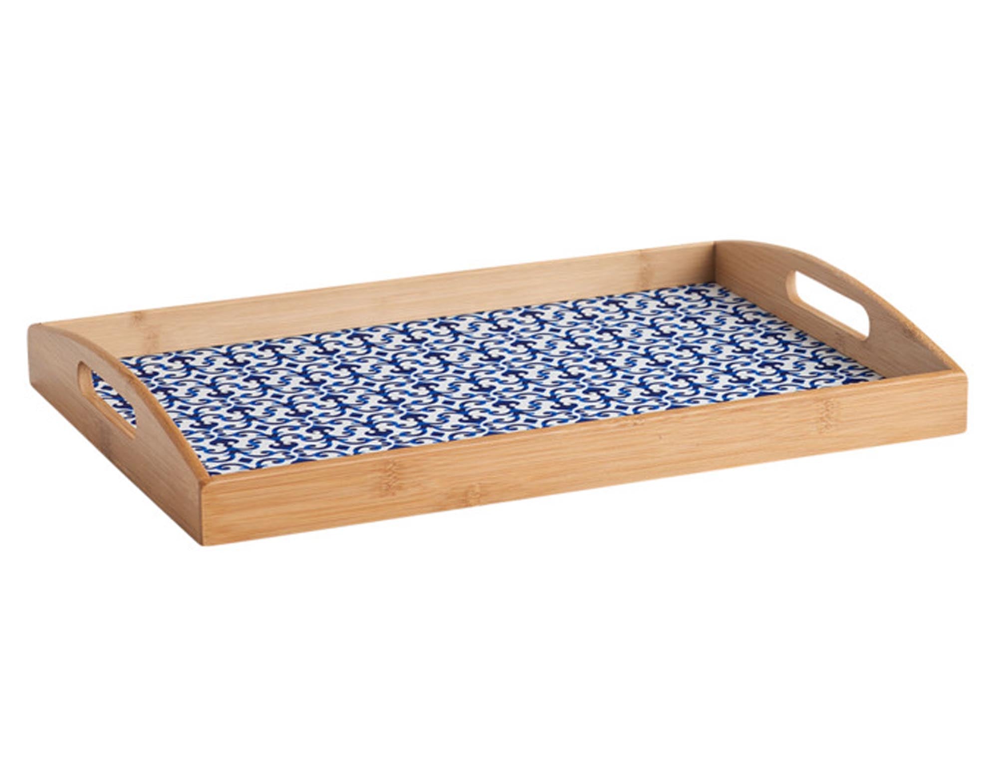 Entdecken Sie das ZELLER Tablett Marokko aus Bambus in Weiß-Blau. Stilvolles, nachhaltiges Design für Getränke, Snacks und Dekoration. Ideal für jeden Haushalt!