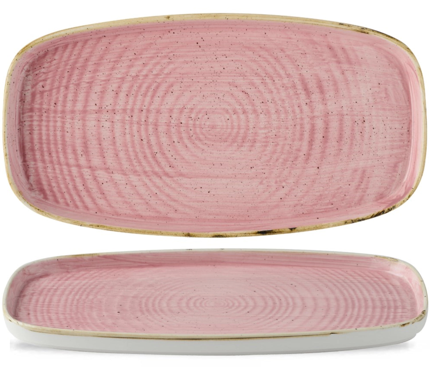 Entdecken Sie die Stonecast Chefs Walled Oblong Platte in Petal Pink (35x18,5 cm) von Churchill. Hochwertiges Porzellan, ideal für stilvolle Präsentationen.