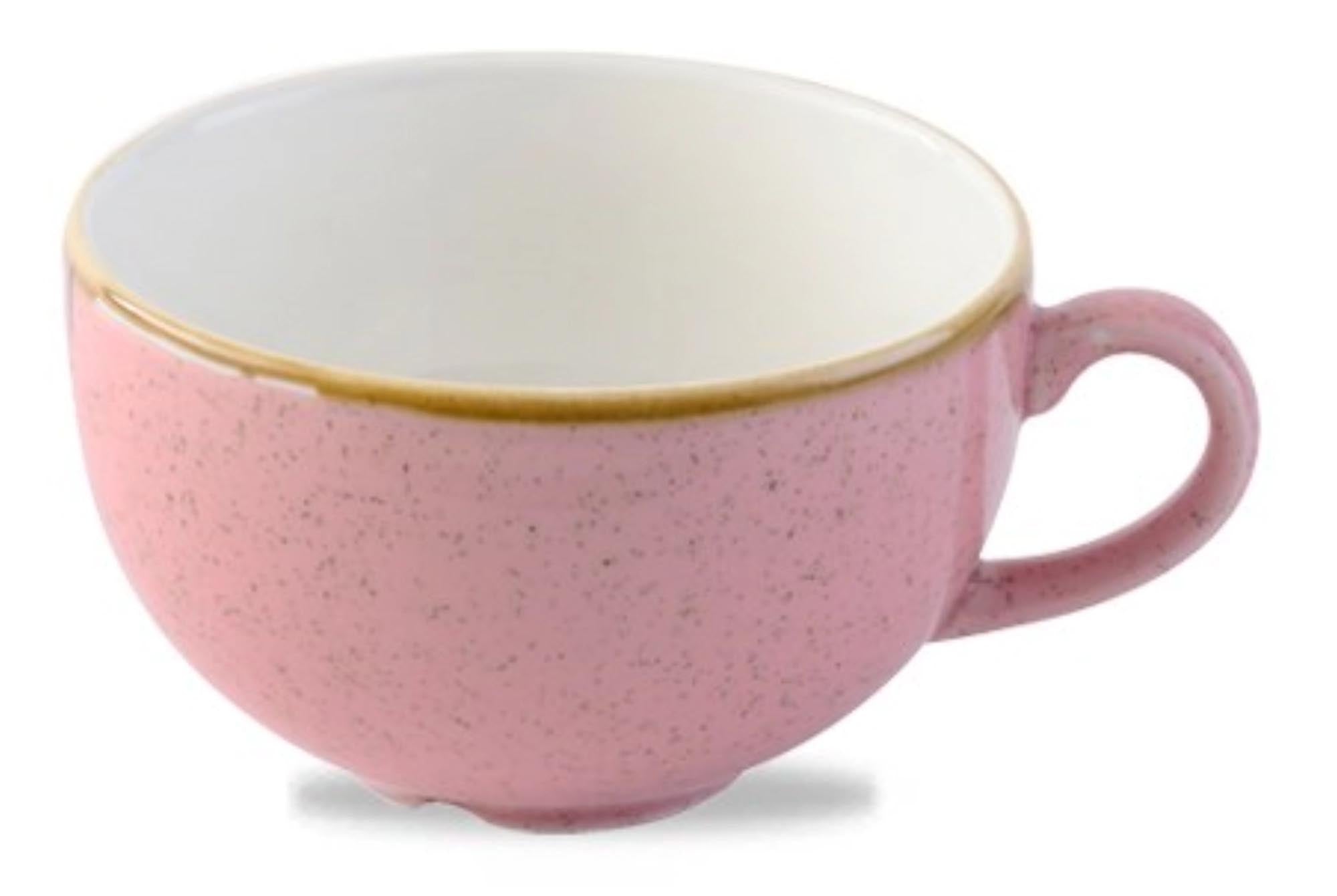 Entdecken Sie die elegante Stonecast Beverage Petal Pink Cappuccino Tasse von Churchill. Ideal für Cappuccino, spülmaschinenfest und einzigartig im Design.