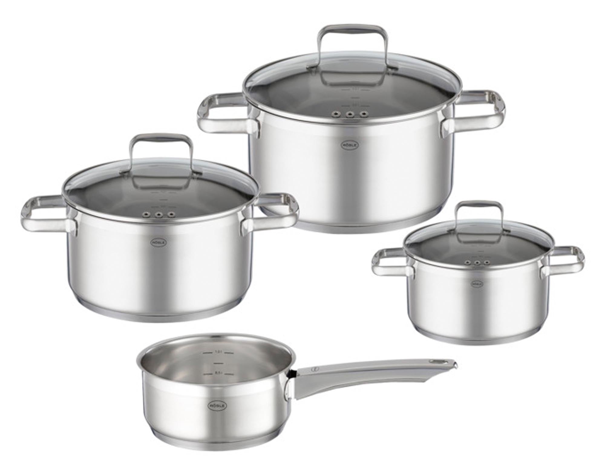 Entdecken Sie das RÖSLE Topfset Charm 4-teilig aus hochwertigem Edelstahl. Ideal für alle Herdarten, rostfrei und pflegeleicht. Perfekt für Ihre Küche!