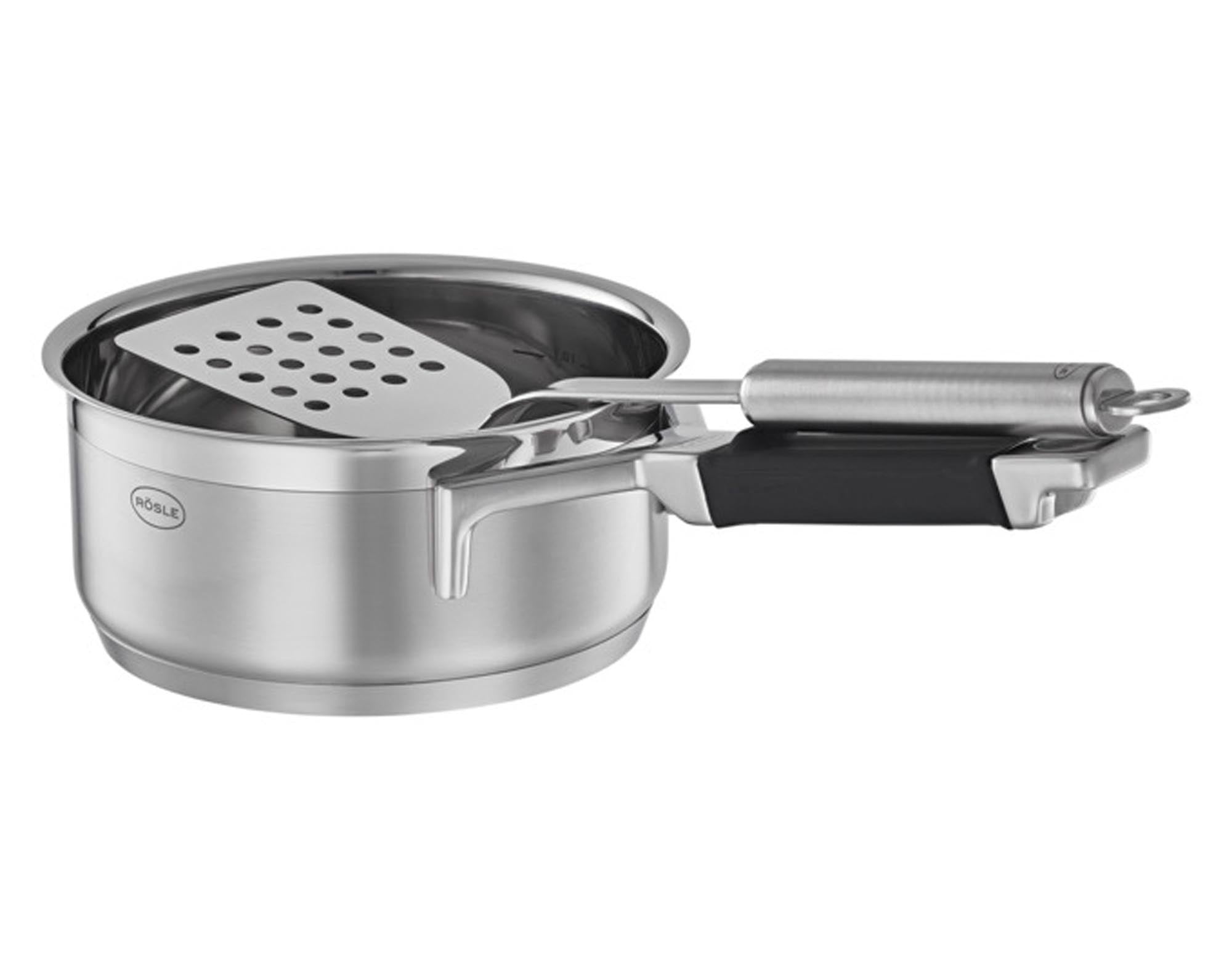 Die RÖSLE Stielkasserolle SilencePro ø 16 cm: Edelstahl, antihaftbeschichtet, ergonomischer Silikongriff, für alle Herdarten, spülmaschinenfest.