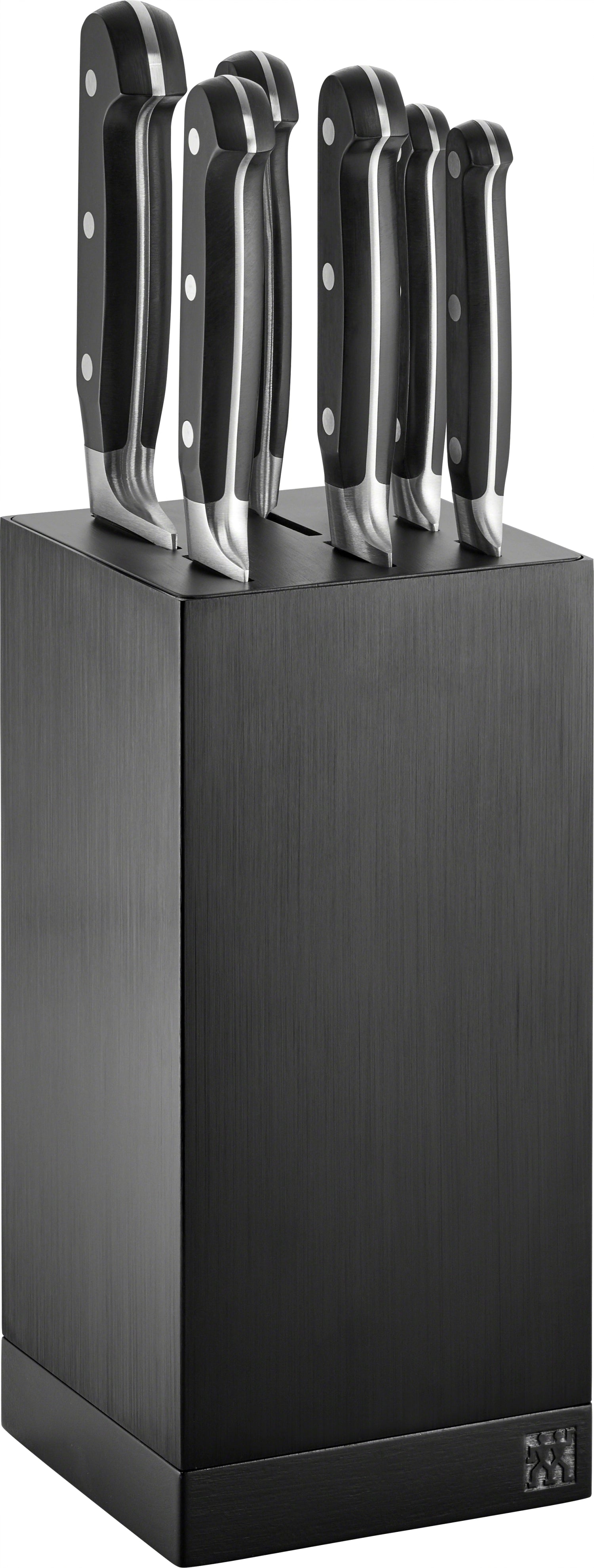 Moderner, schwarzer Aluminium-Messerblock von Zwilling Kitchen, bietet Platz für Ihre Messer und sorgt für eine stilvolle Küchenorganisation.