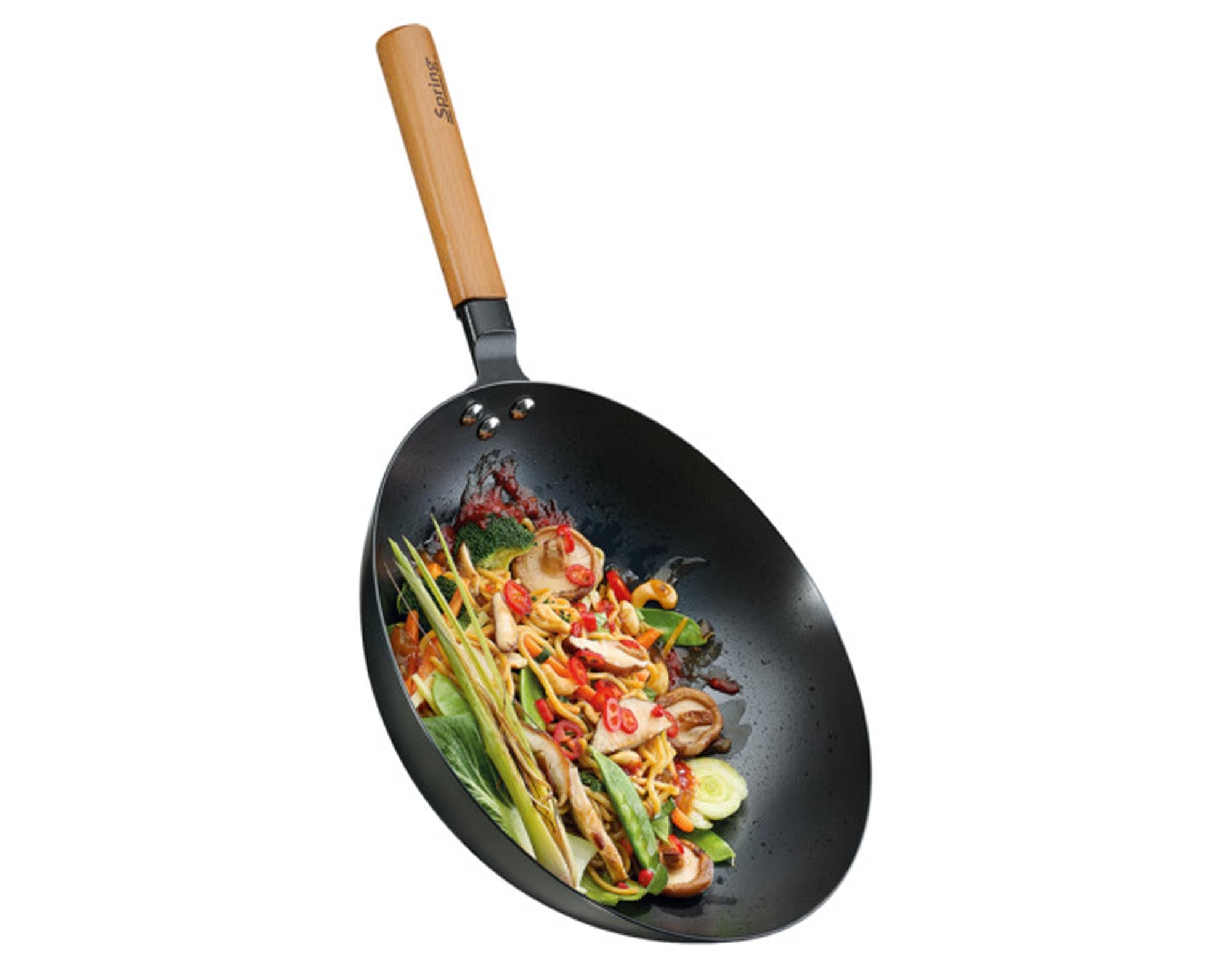Der SPRING Wok Canton ø 30 cm: Ideal für kreative asiatische Küche, mit hervorragender Wärmeleitung und ergonomischen Griffen für sicheres Kochen.