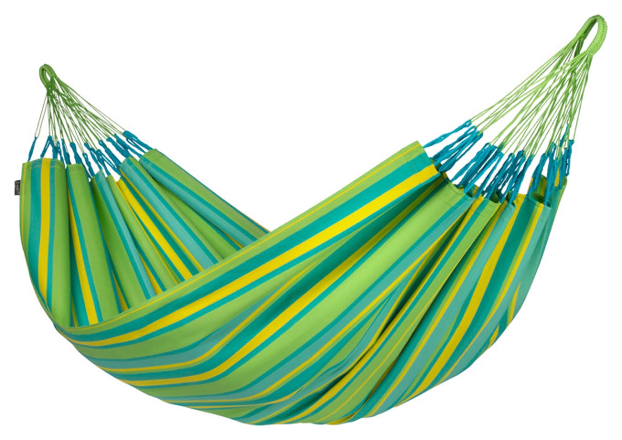 Entspannen Sie in der LA SIESTA Hängematte Brisa lime (140x300 cm). Hochwertige Baumwolle, elegante Aufhängeschnüre, maschinenwaschbar. Ideal für Garten und Urlaub!