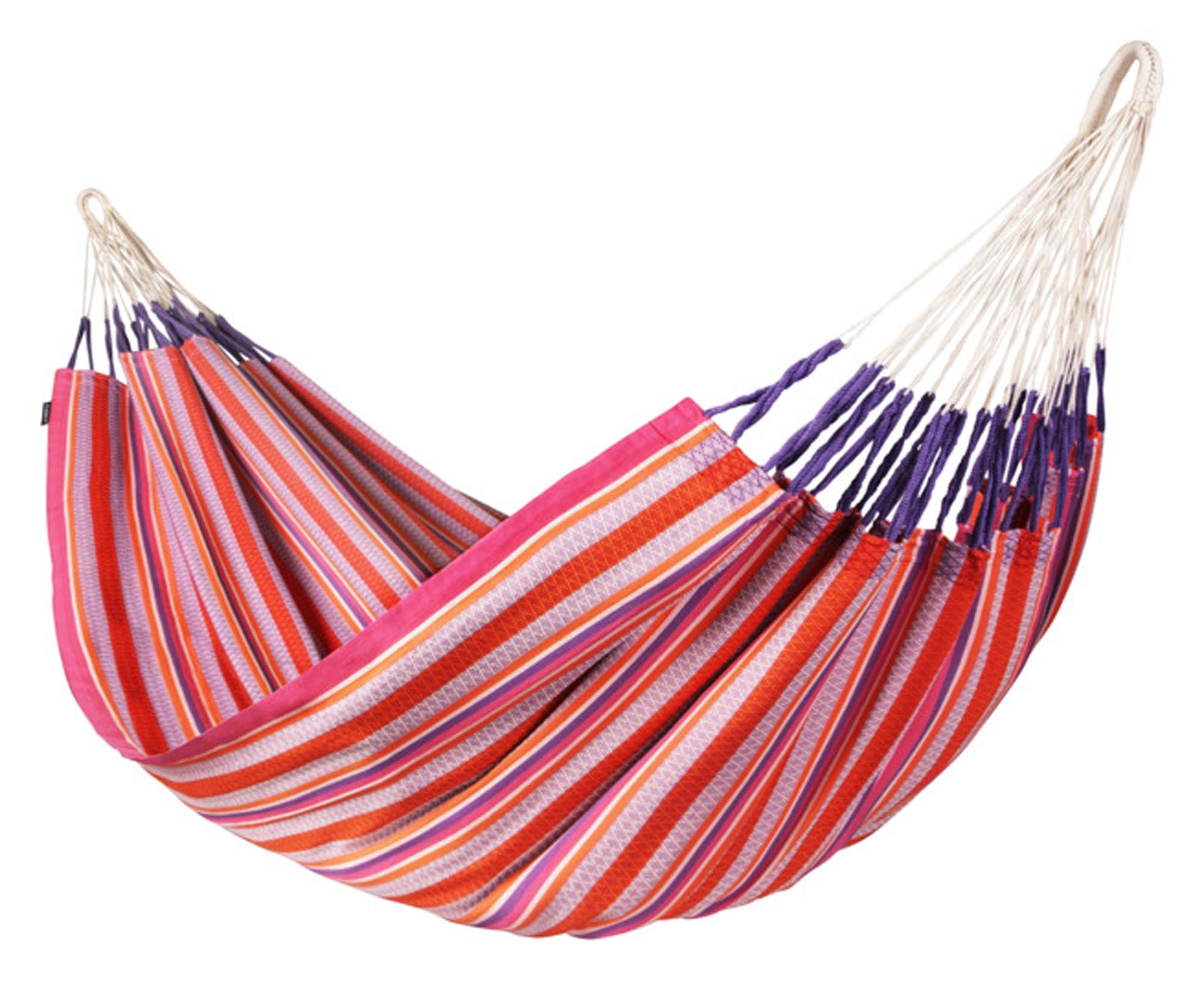 Entspannen Sie in der Hängematte Modesta 180x400 cm von LA SIESTA. Hochwertige Baumwolle, großzügig für zwei, perfekt für Garten und Terrasse.