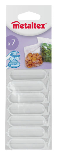Halten Sie Ihre Lebensmittel frisch mit den praktischen METALTEX Beutel-Clips! Dieses Set aus 7 bunten Clips (6 cm) ist ideal für die Küche und das Gefrierfach.