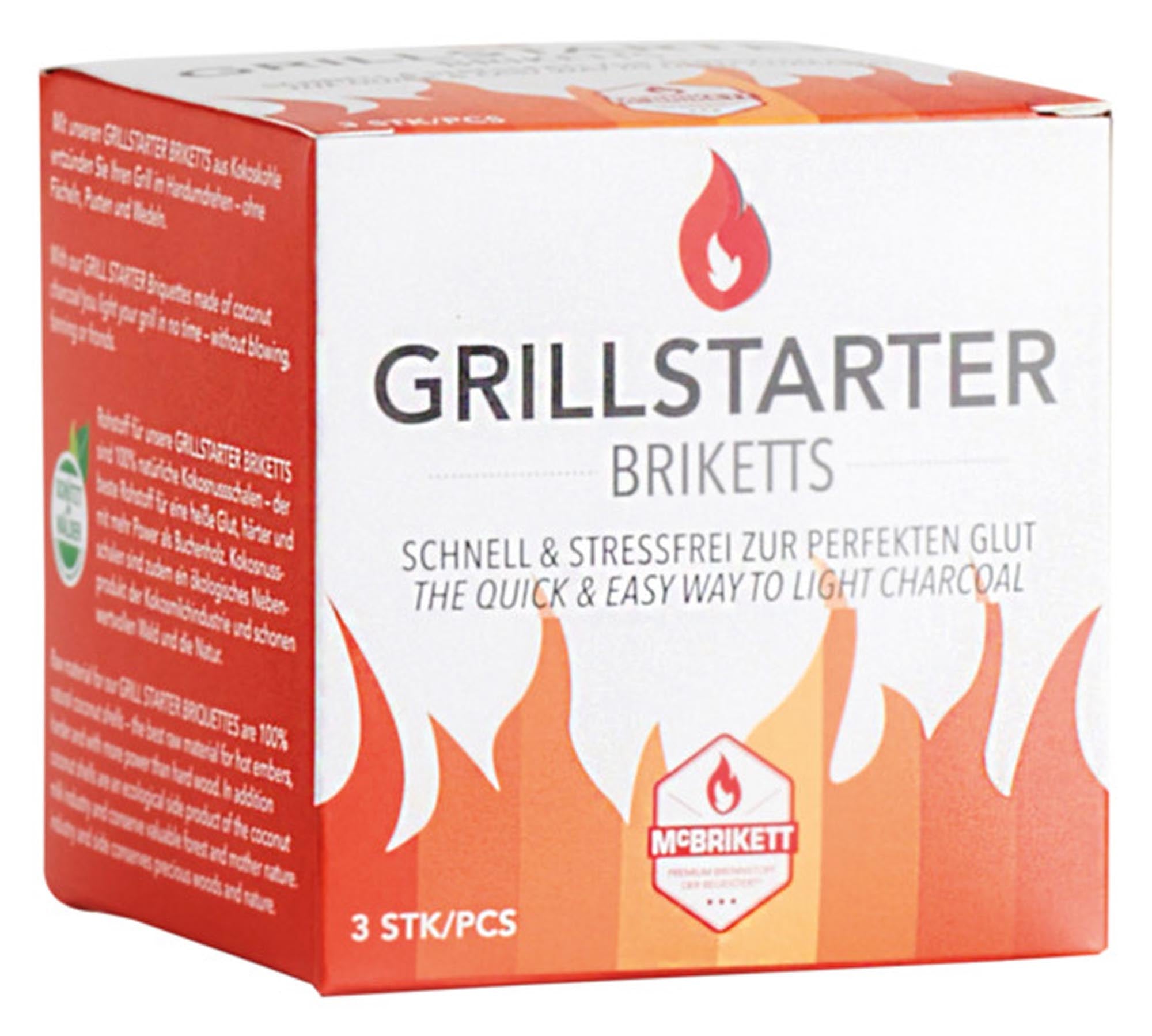 Entdecken Sie den MCBRIKETT Grillstarter mit 3 Briketts für schnelles, umweltfreundliches Grillen. Hohe Temperaturen, gleichmäßige Hitze, ideal für jeden Grill!