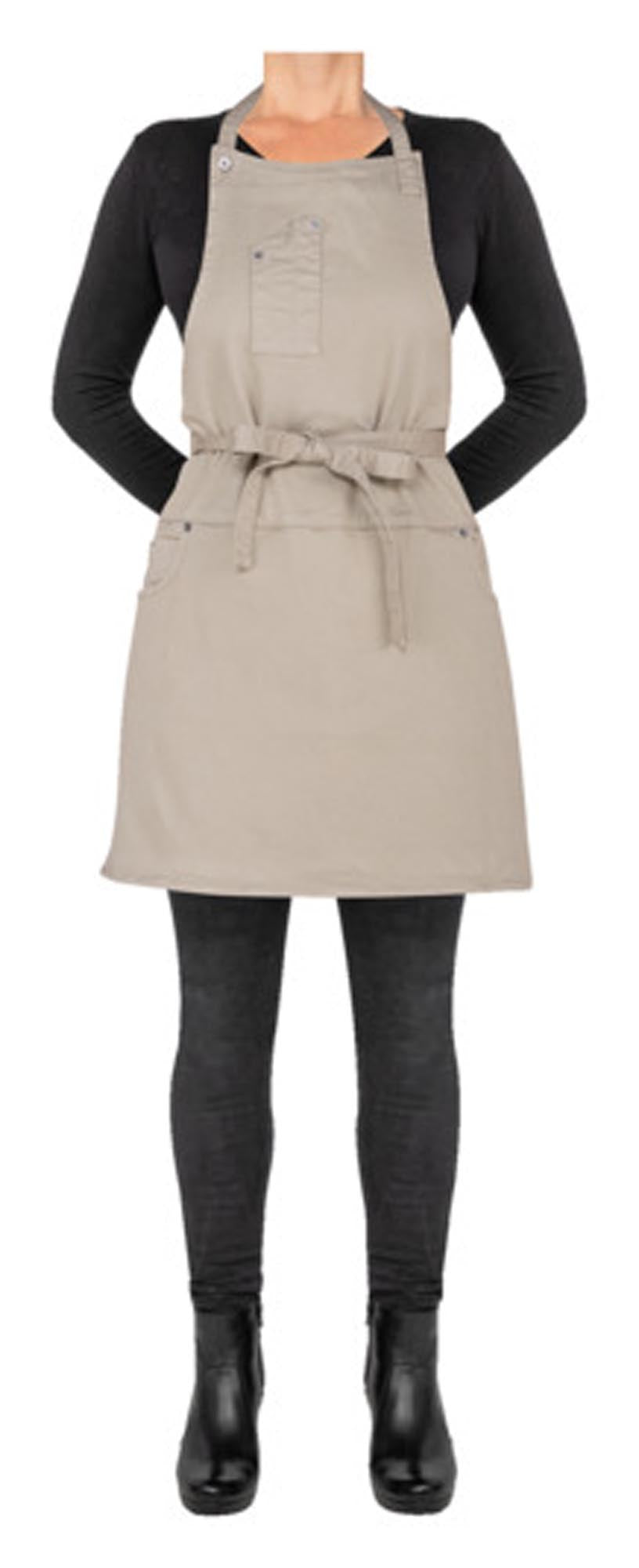 Stilvolle Schürze von DUTCHDELUXES: 5 Taschen, Slim Fit, robustes Baumwollcanvas, wasserabweisend, ideal für Hobbyköche und Profis.