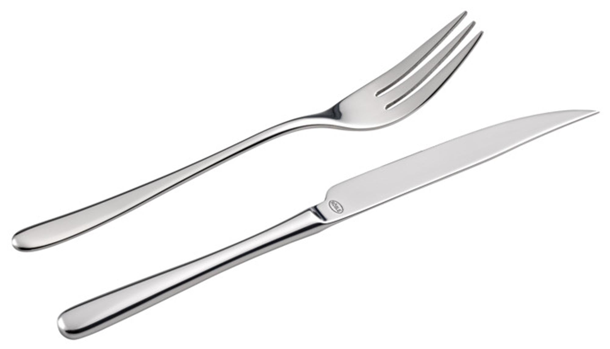 Elegante 12-teilige Steakgarnitur von RÖSLE aus Edelstahl, ergonomisch, spülmaschinenfest, ideal für Steakliebhaber.