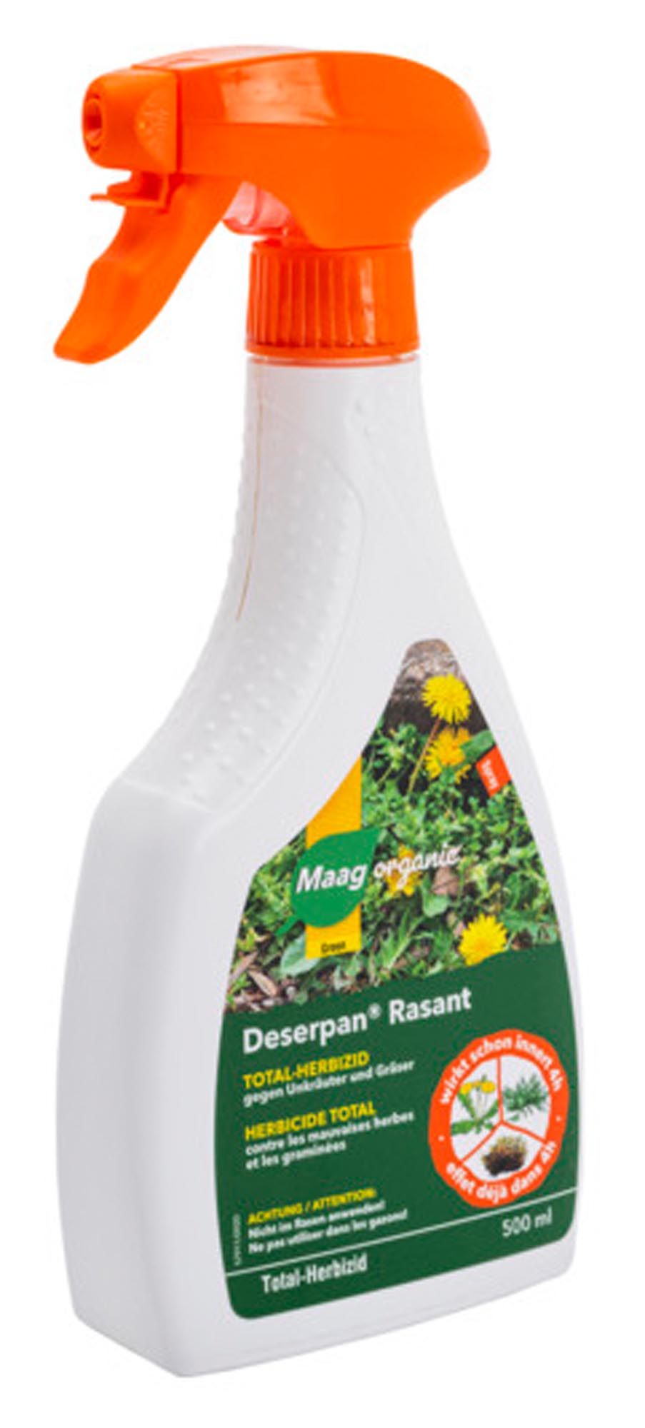 Entdecken Sie Deserpan® Rasant 500 ml von MAAG – das effektive Total-Herbizid für die Unkrautbekämpfung in Beeren, Obst und Gemüse.