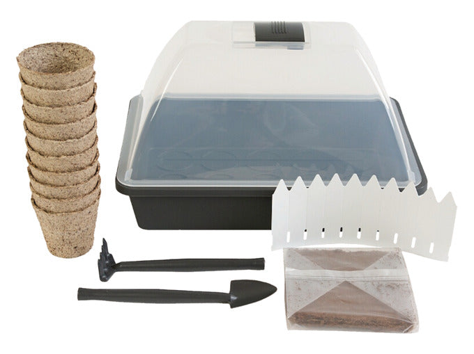 Starten Sie Ihre Pflanzenanzucht mit dem SIENA GARDEN Anzuchtstarterkit 24-teilig. Ideal für Anfänger und Profis, inklusive biologisch abbaubarer Töpfe.