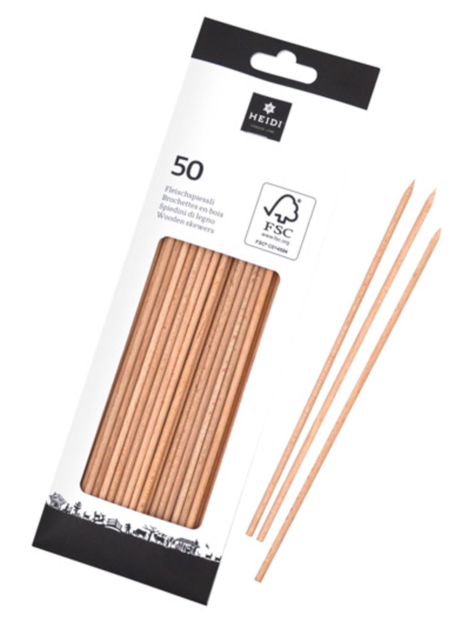Entdecken Sie die HEIDI Holzspiessli (50 Stück, 20 cm) für Ihr Fondue. Robust, langlebig und umweltfreundlich – ideal für gesellige Abende!