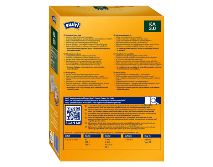 Entdecken Sie die robusten SWIRL Staubsäcke KÄ3 Wet&Dry – ideal für Nass- und Trockensauger. Hohe Leistung und Flexibilität für jede Reinigung!