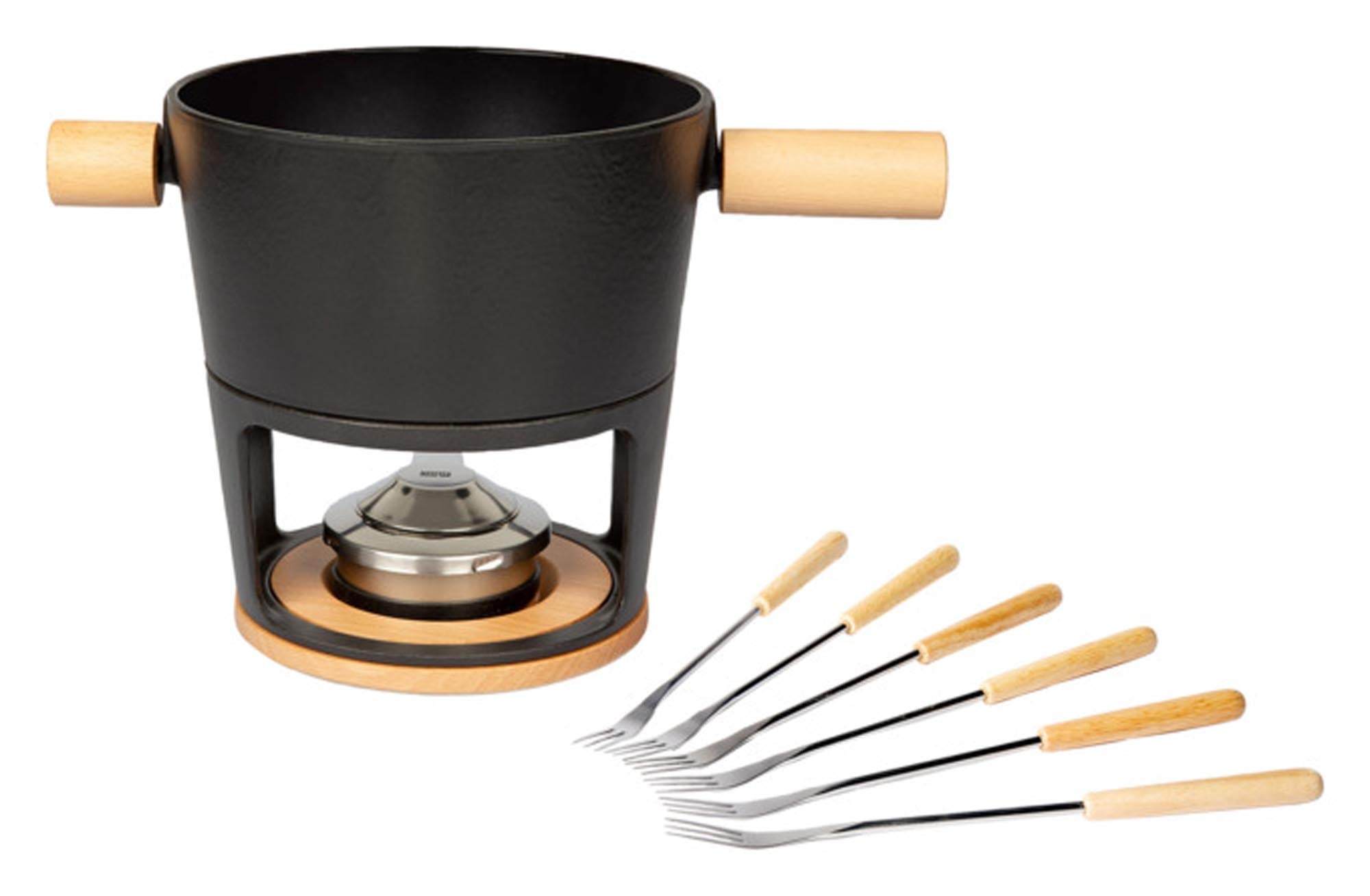 Entdecken Sie die STÖCKLI Fonduegarnitur Titlis Big (ø 21 cm) für gesellige Abende. Hochwertiger Edelstahl, pflegeleicht, ideal für Käse- und Fleischfondues.