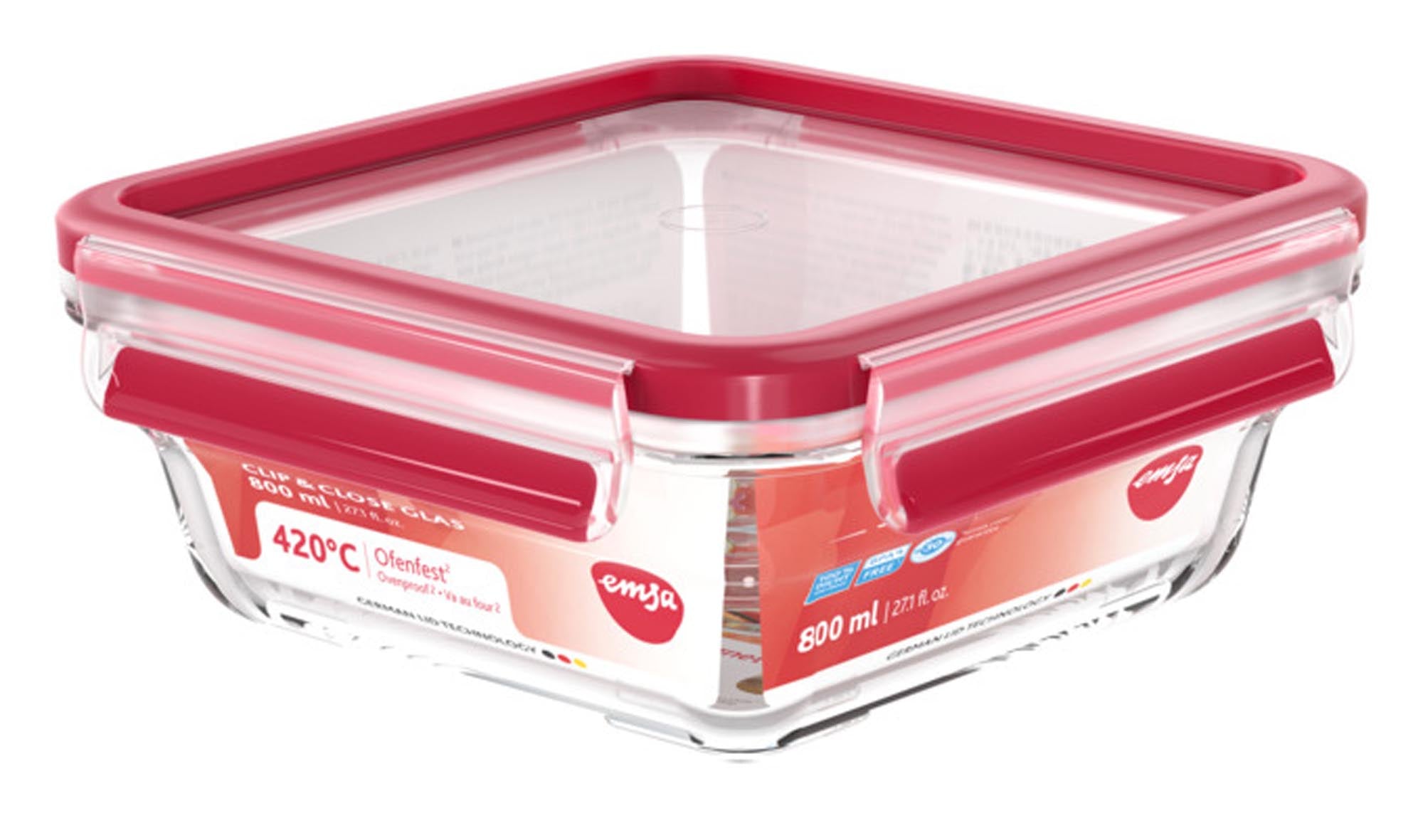 Hochwertige 2.0l Frischhaltedose aus Glas von EMSA mit Clip&Close Verschluss, luftdicht, auslaufsicher, BPA-frei, spülmaschinenfest.