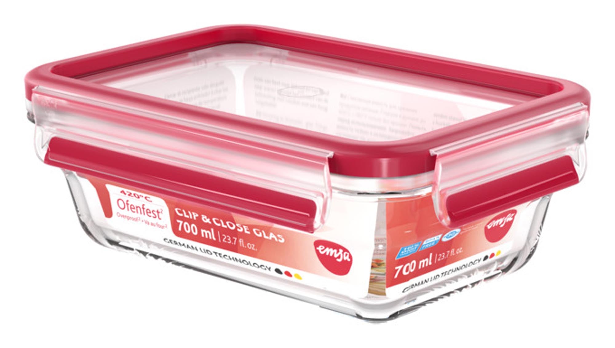 Hochwertige 2.0l Frischhaltedose aus Glas von EMSA mit Clip&Close Verschluss, luftdicht, auslaufsicher, BPA-frei, spülmaschinenfest.