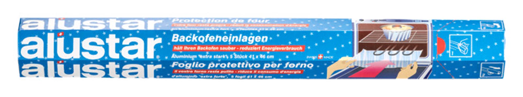 Entdecken Sie die ALUSTAR Backofenfolie Alu: 5 Bögen, hitzebeständig bis 250 °C, ideal für Backofen, Mikrowelle und Grill. Einfach zu reinigen!