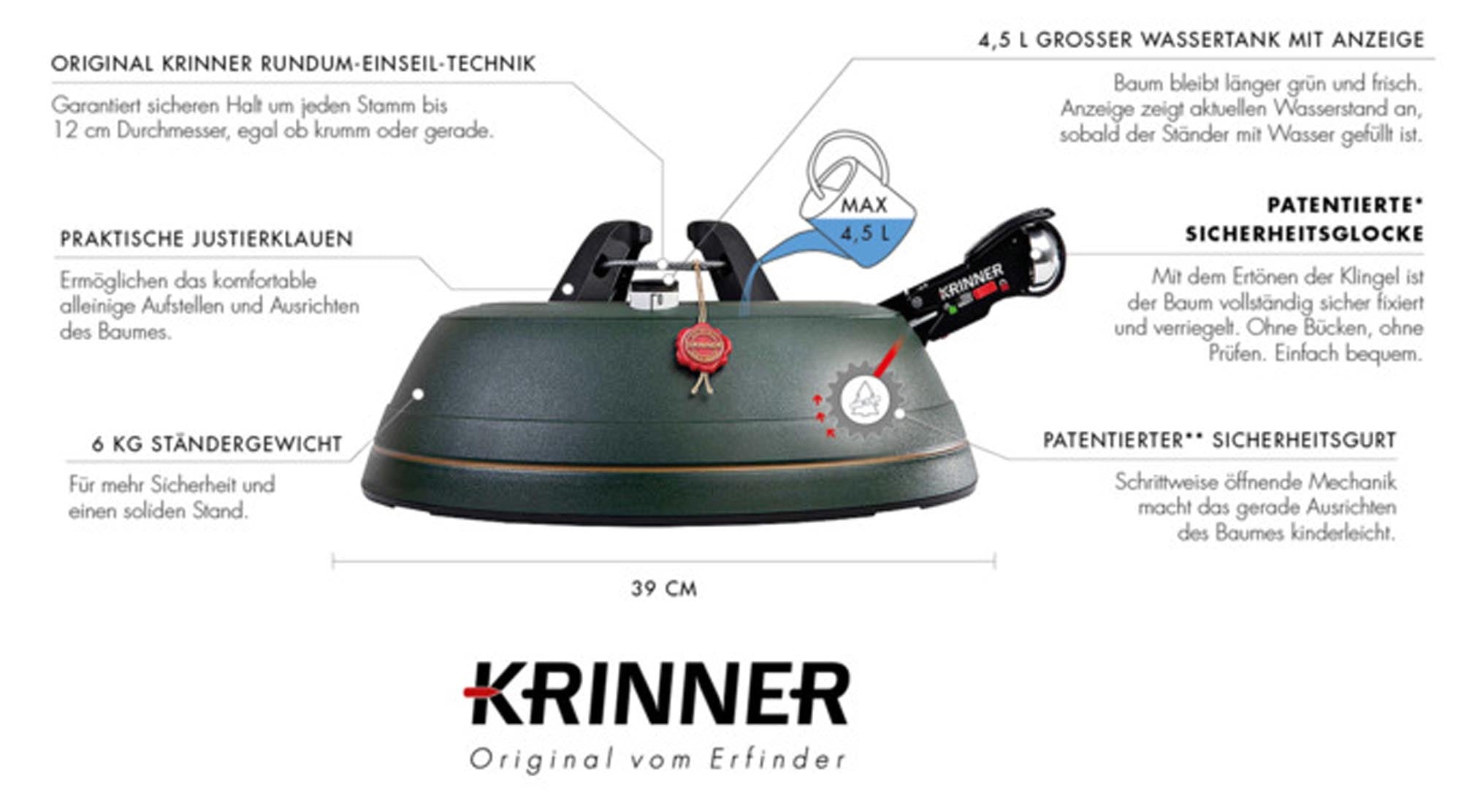 Sichern Sie Ihren Weihnachtsbaum mit dem KRINNER Comfort Grip XL – stabil, komfortabel und ideal für große Bäume. Perfekte Weihnachtsdekoration!