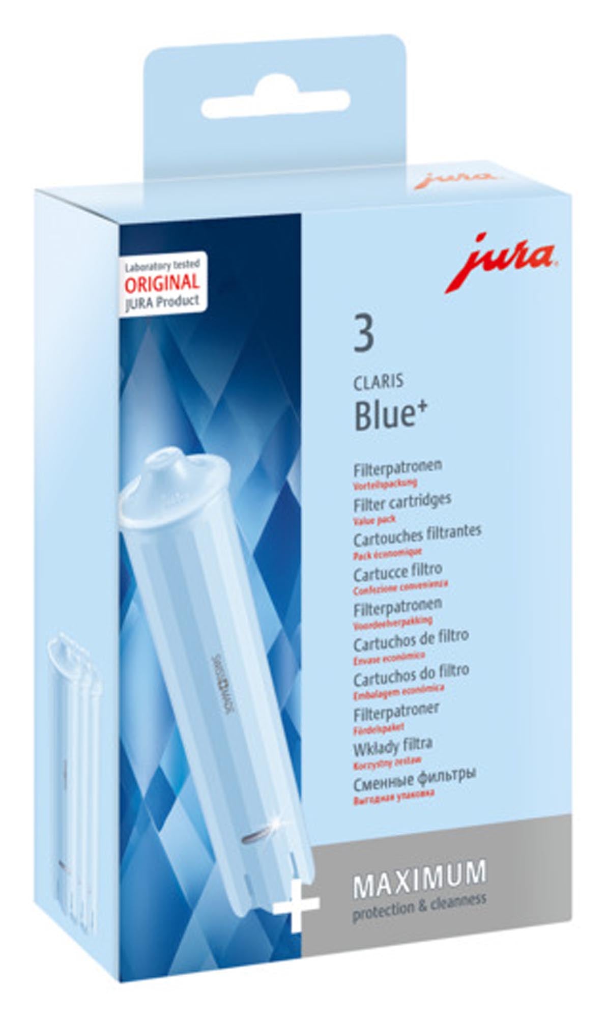 JURA Claris Blue Filter 3er-Pack: Optimale Wasserqualität für perfekten Kaffeegenuss. Schützt vor Kalk, verlängert die Lebensdauer Ihrer JURA-Kaffeemaschine.