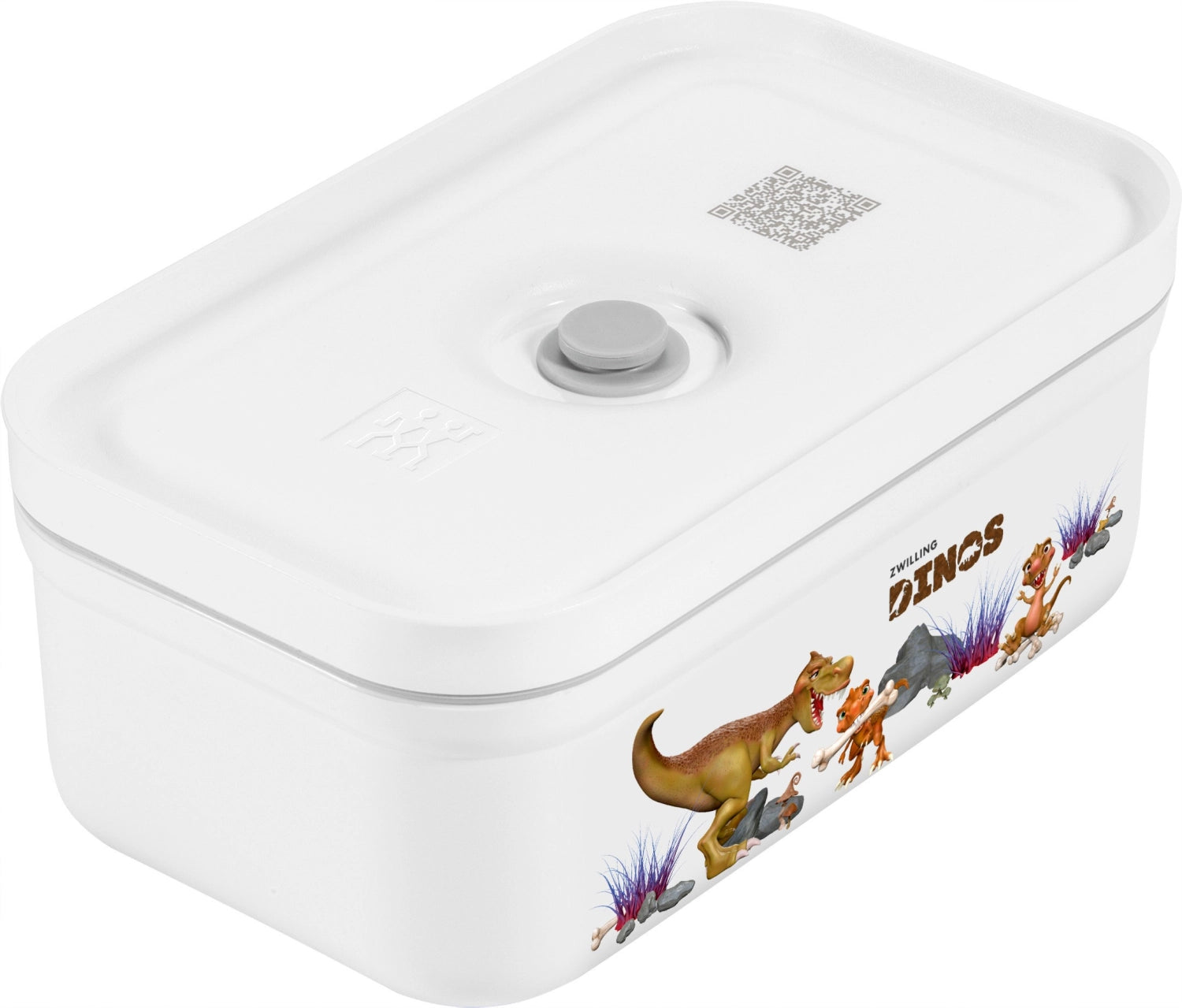 Bunte Vakuum-Lunchbox M mit Dino-Motiv, aus langlebigem Kunststoff, 0.85L, ideal für Kinder, für Schule und Ausflüge.