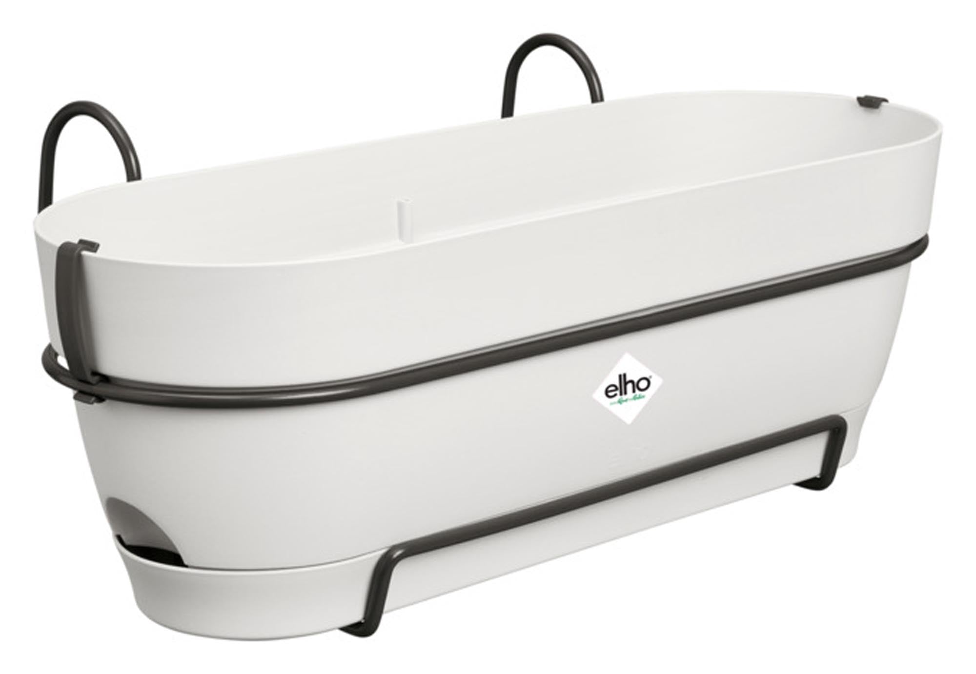 Eleganter ELHO Balkonkasten Vibia Campana 50.4 cm in Seidenweiss, ideal für Pflanzen, robust, UV-beständig, zeitloses Design für Balkon und Terrasse.