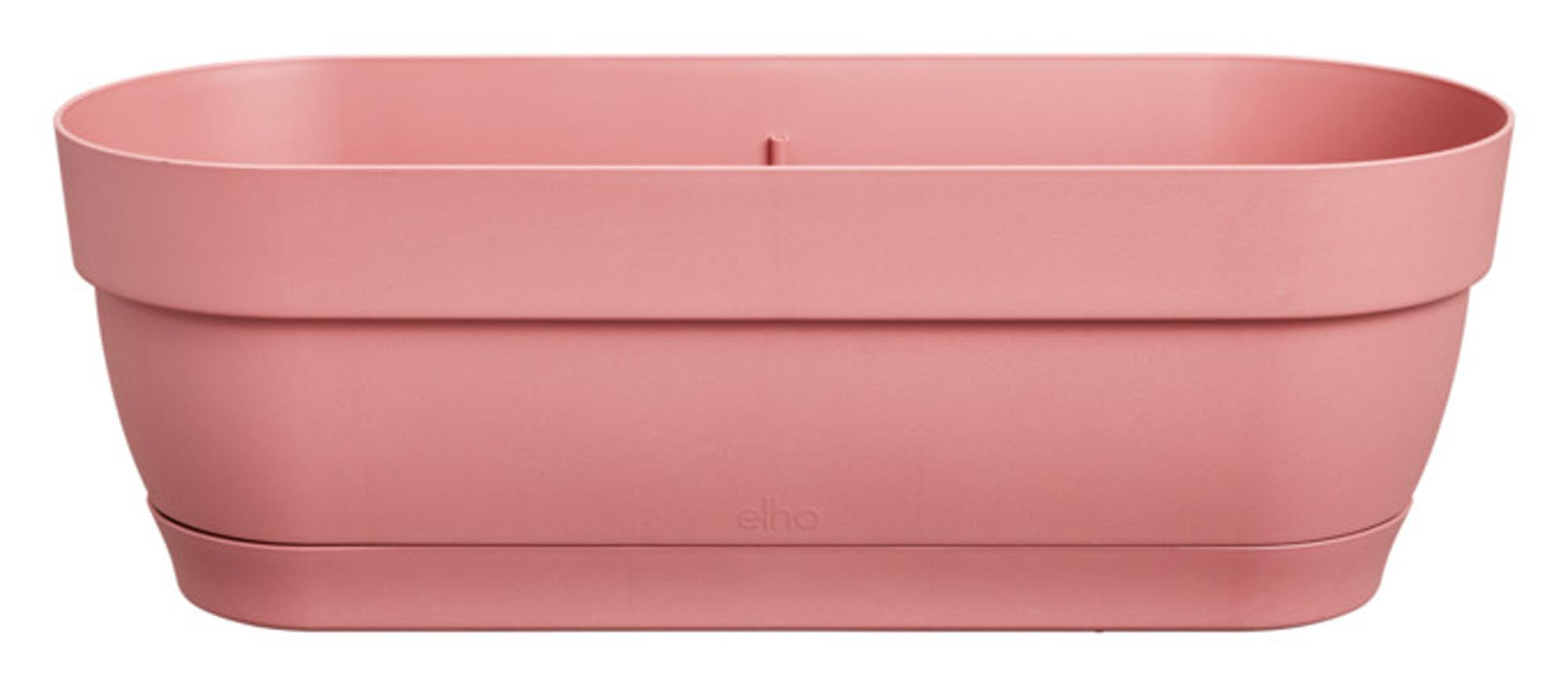 Entdecken Sie den ELHO Balkonkasten Vibia Campana in puderrosa. Ideal für Balkon und Terrasse, robust, wetterfest und mit Wasserspeicher.