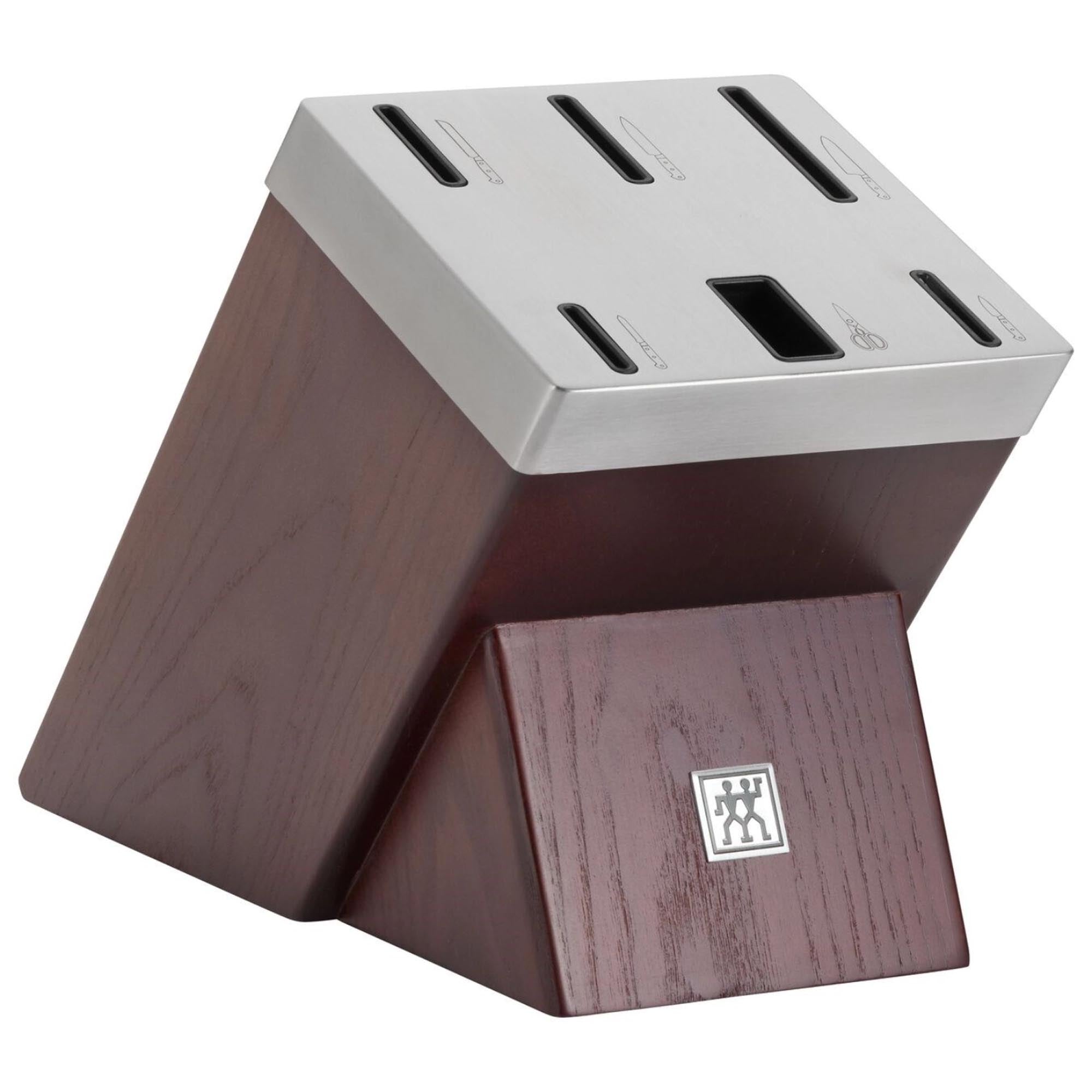 Zwilling Pro: 7-teiliges Set mit Holzblock und integriertem Schärfer.