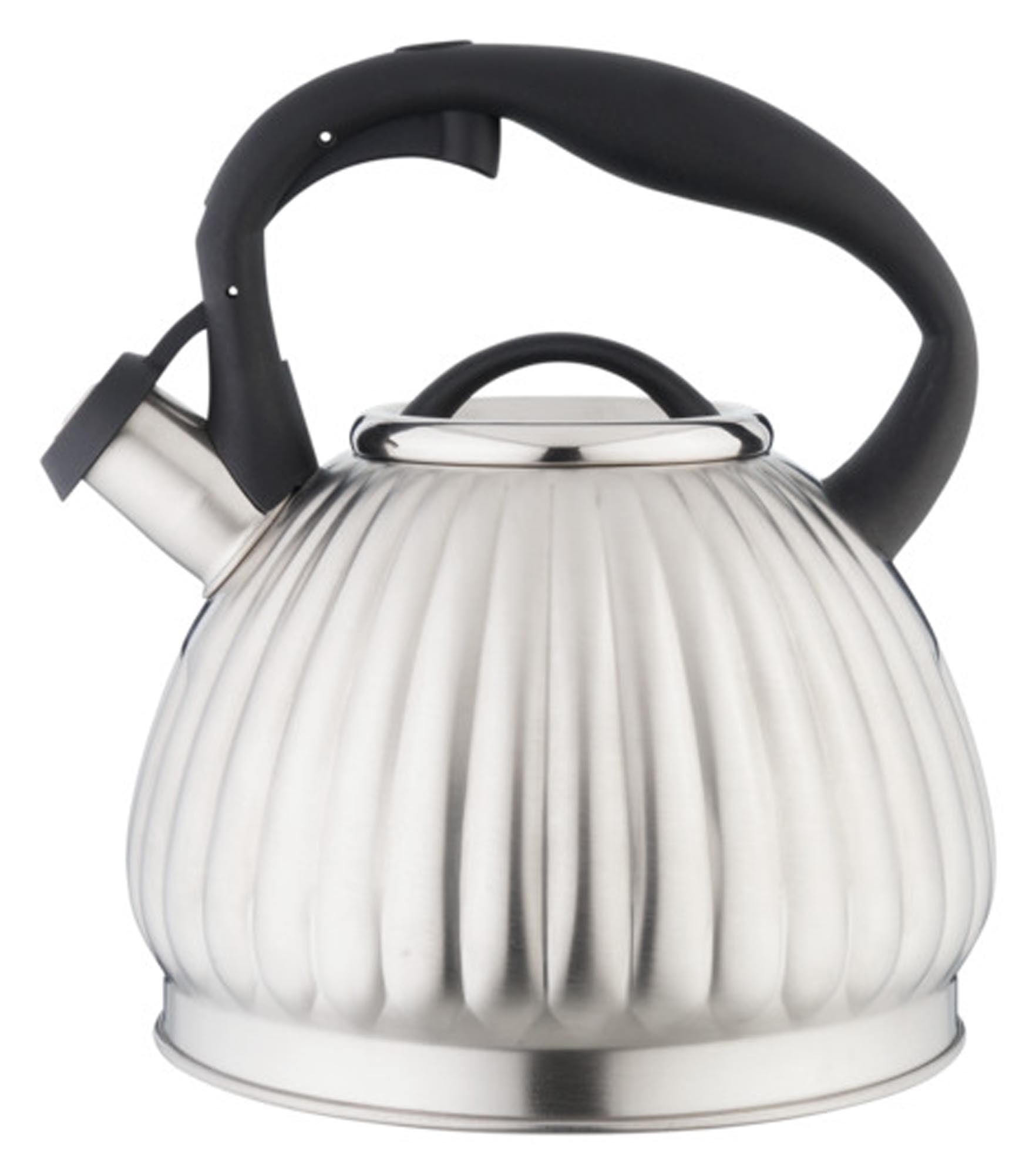 Eleganter EVA Flötenkessel 3 l aus Edelstahl, ideal für Tee und Kaffee. Hitzebeständig, ergonomisch, für alle Herdarten geeignet.