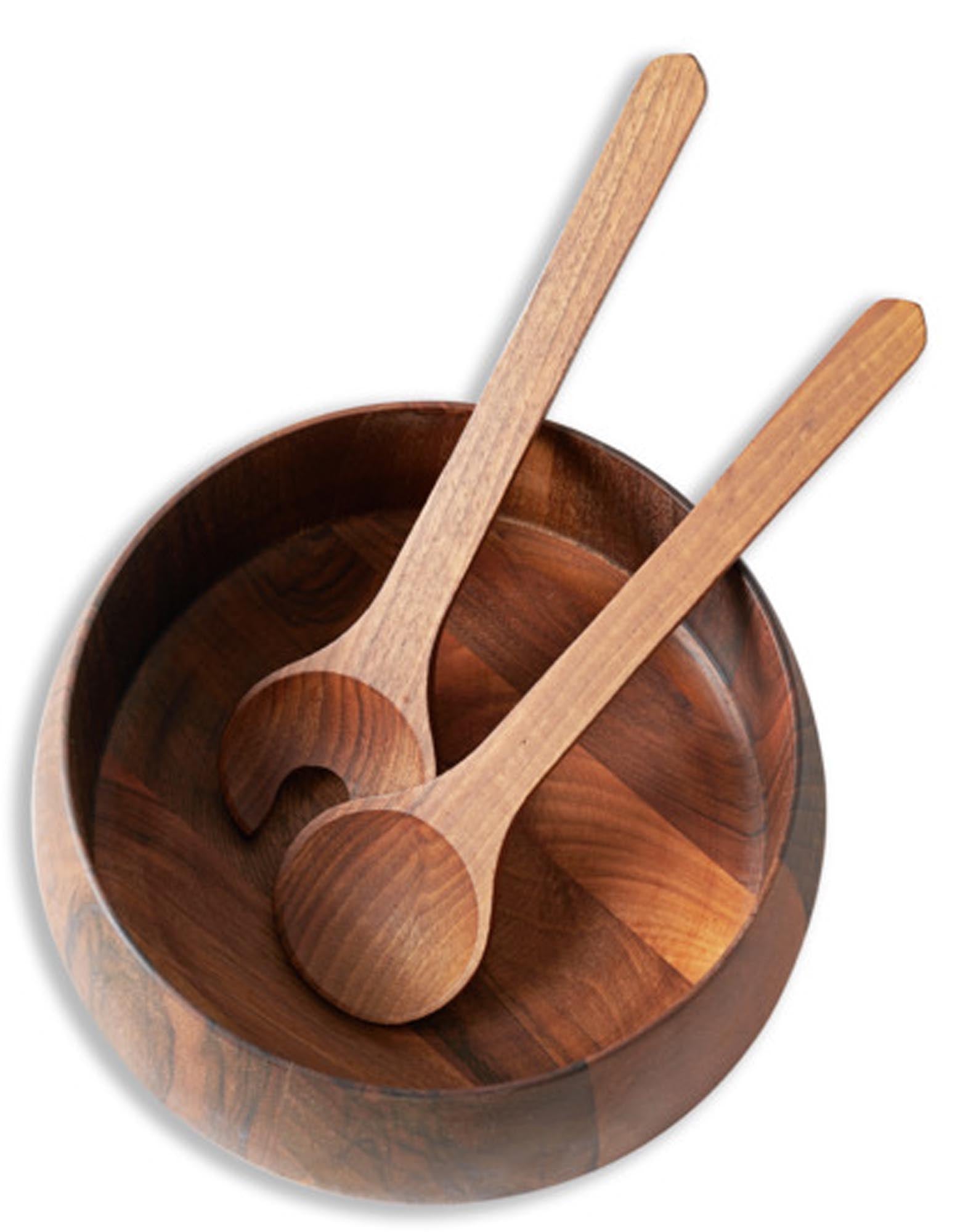 Elegantes Salatbesteck von KISAG: Edelstahl mit Walnussholzgriffen, 28 cm, ideal für stilvolles Servieren und Zubereiten.