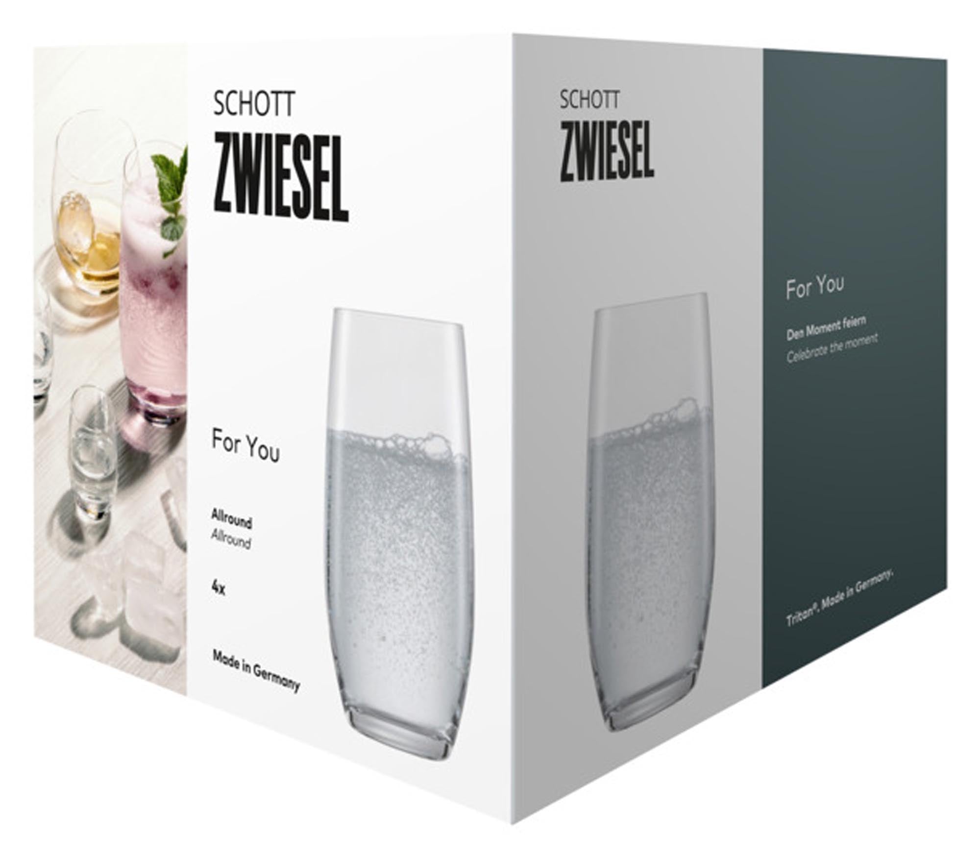 Vielseitiges 4er Set Allroundbecher von SCHOTT ZWIESEL: Hochwertiges Kristallglas, ergonomisch, stilvoll für jeden Anlass und spülmaschinenfest.