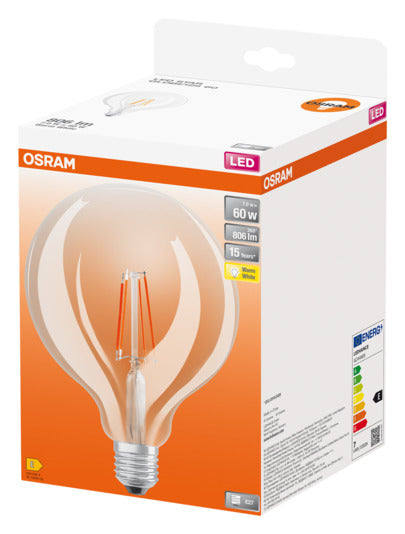 Entdecken Sie die OSRAM LED-Lampe Retrofit Classic Globe E27 7.0W 806lm in warmweiß. Energieeffizient, sofort hell und ideal für stilvolle Beleuchtung.