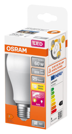 Entdecken Sie die OSRAM LED-Lampe Star Classic A mit Bewegungssensor. Energieeffizient, langlebig und ideal für Flure und Eingänge.