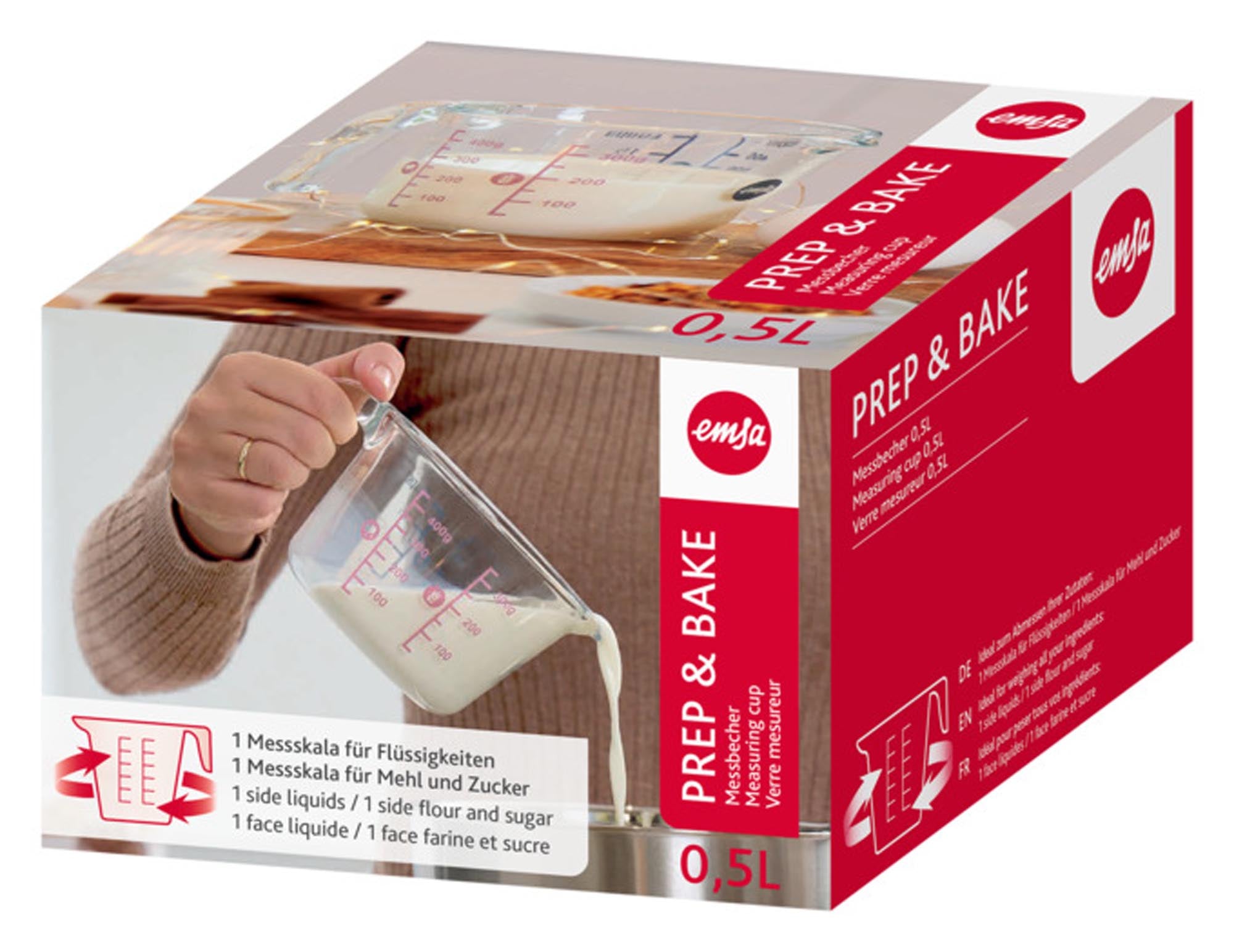 Der EMSA Messbecher Glas Prep&Bake 1 l: Präzision, Qualität und Design aus hitzebeständigem Borosilikatglas. Perfekt für Küche und Backen.