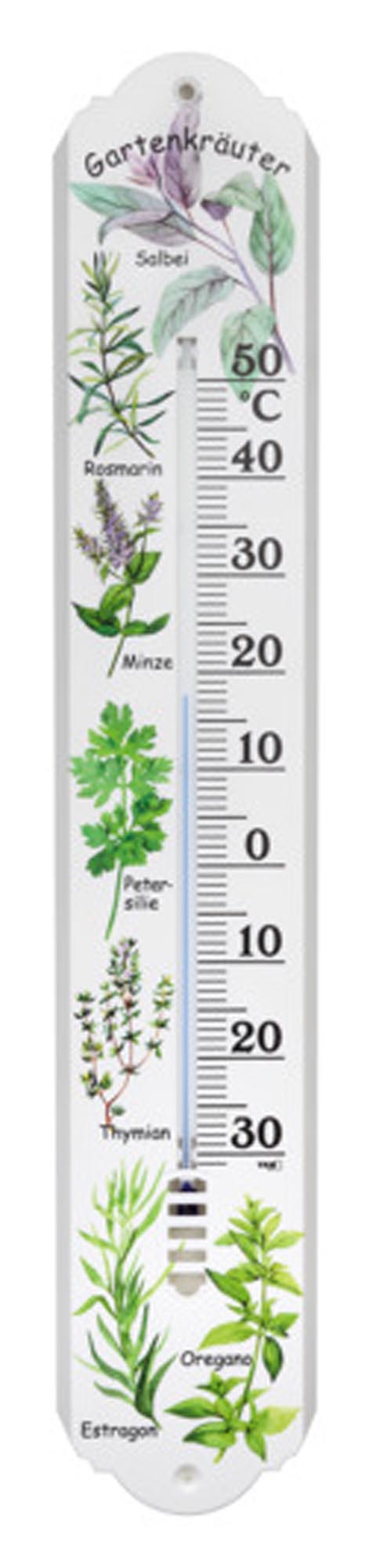 Entdecken Sie das TFA Innen-Aussen-Thermometer mit Gartenkräuter-Motiv. Wetterfest, präzise und stilvoll für Ihr Zuhause und den Garten.
