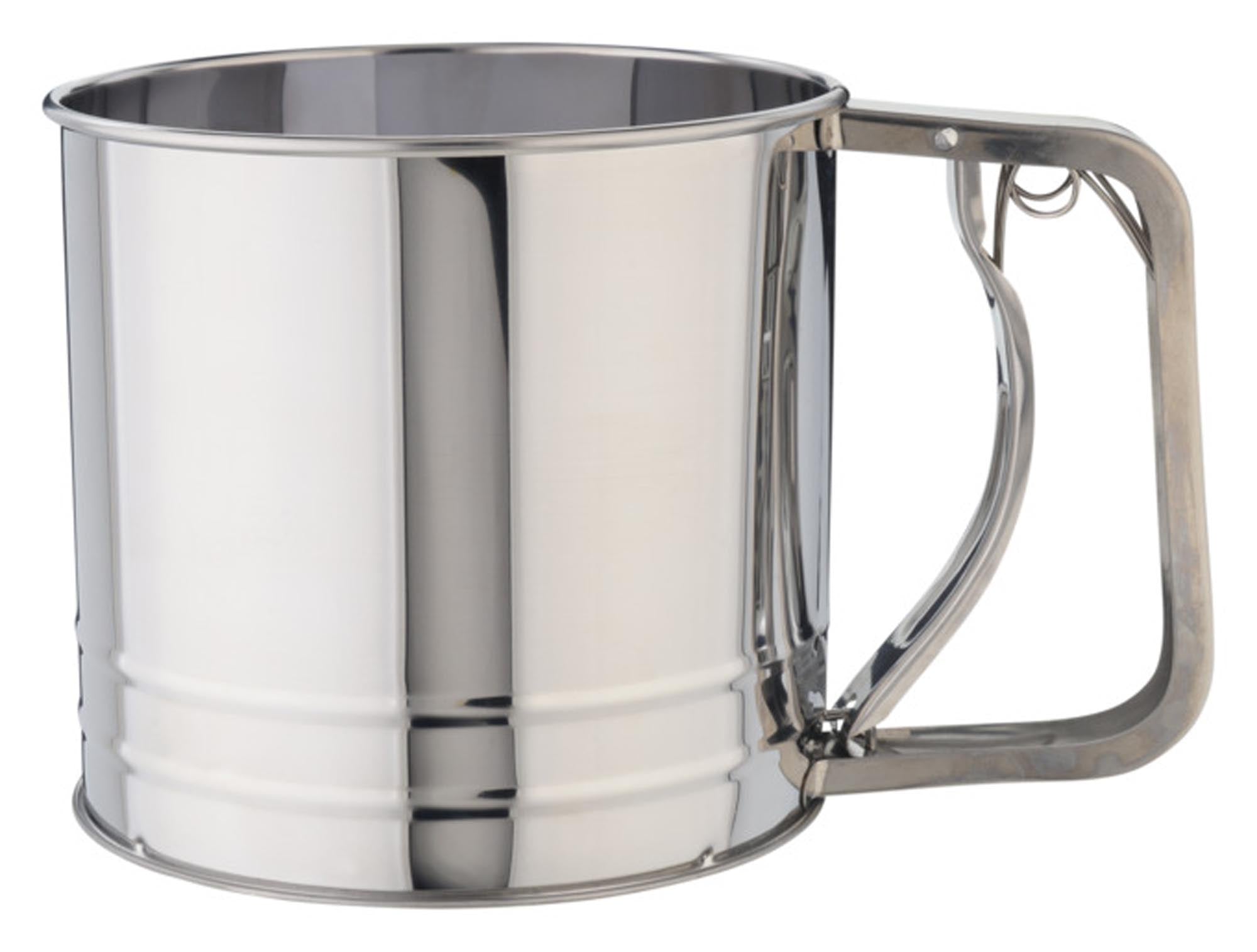 EVA Mehlsieb Doppel Netzsieb aus Edelstahl, 1kg Kapazität, hygienisch, leicht zu reinigen, ergonomisch – ideal für Backen und Küchenhelfer.