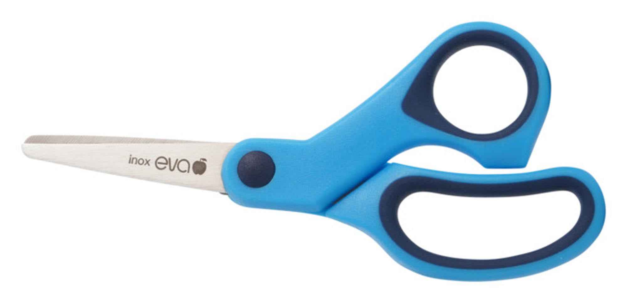 Entdecken Sie die EVA Kinderschere blau mit Antirutschgriff! Ideal für Kinder, rostfreie Klinge, 13 cm, sicher und ergonomisch für kreatives Basteln.