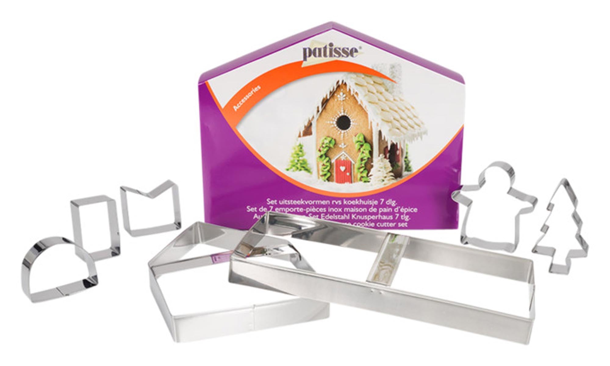 Entdecken Sie das 7-teilige PATISSE Ausstechformen-Set Knusperhaus für kreative Lebkuchenhäuser. Ideal für die Weihnachtszeit!