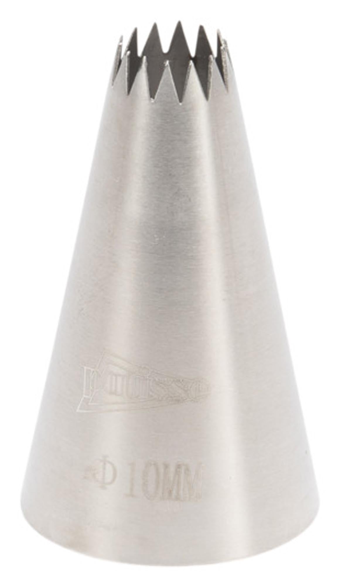 Hochwertige Kronentülle aus Edelstahl, ideal für präzise Dekorationen auf Torten und Gebäck. Perfekt für Profis und Hobbybäcker.