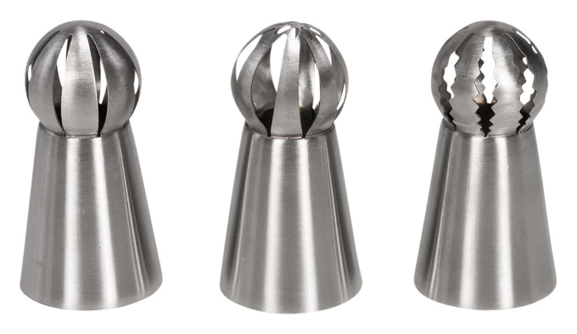 Das 3-teilige Spritztüllen Set von PATISSE aus Edelstahl ist ideal für kreative Kuchendekorationen. Langlebig, rostfrei und leicht zu reinigen.