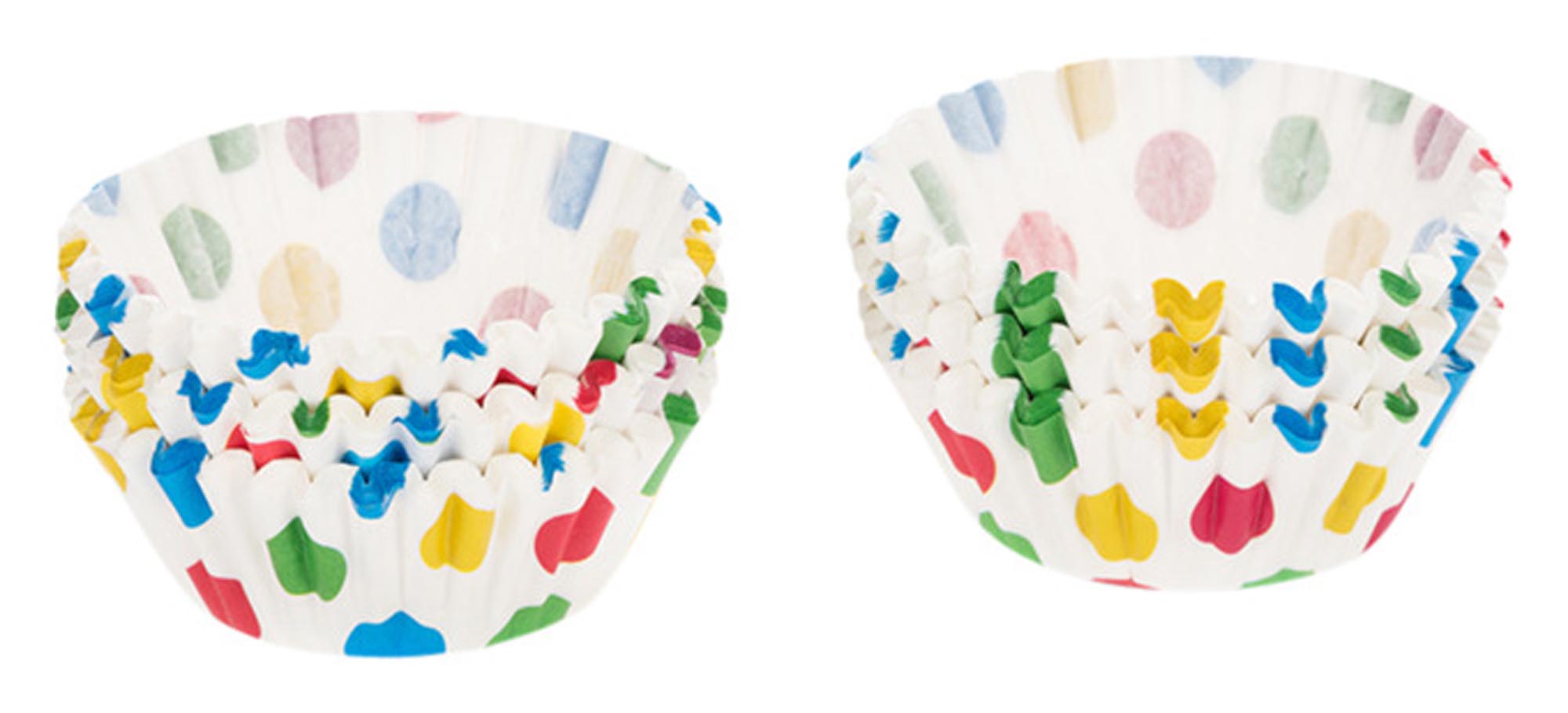 Bunte Papierförmchen von PATISSE, 5 cm, 200 Stück, ideal für Cupcakes und Muffins, lebensmittelecht, umweltfreundlich.